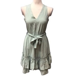 Calvin Klein Womens V-Neck Midi Ruffle Hem Dress Size 6 Green/Mint